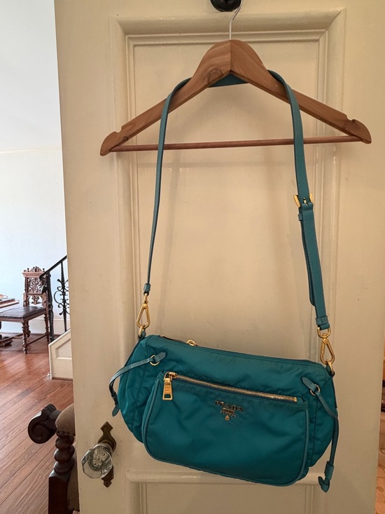 Prada Handbags - Prada Teal Crossbody Bag with Gold Hardware
